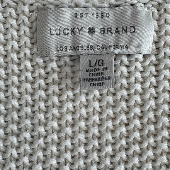 Ivory Lucky Brand Cotton-Blend Pullover V-Neck Sweater - Picture 4 of 8